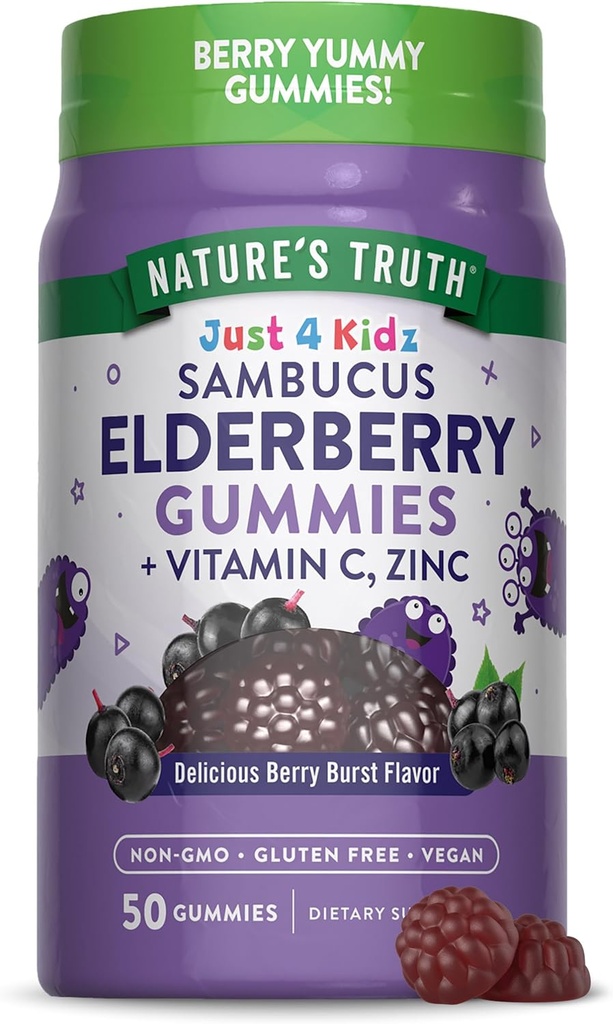 Nature's Truth Kids Elderberry Gummies | 50 Kont | çinko ve Vitamin C | Vegan, Non-GMO & Gluten Free Supplement Supplement