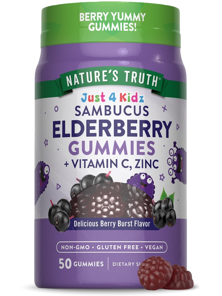 Nature's Truth Kids Elderberry Gummies | 50 Kont | çinko ve Vitamin C | Vegan, Non-GMO & Gluten Free Supplement Supplement