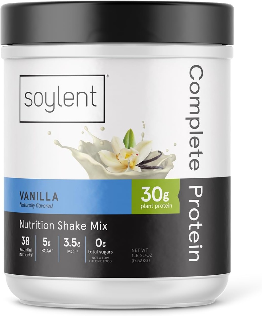Genlent Complete protein Toz, Vanilla, 30g Protein Shake for Muscle growth and Recovery, BCAAs, DHA, MCT, 28 Vitamins & Minerals, Zero Sugar, Gluten Free, Vegan - 1.25lb