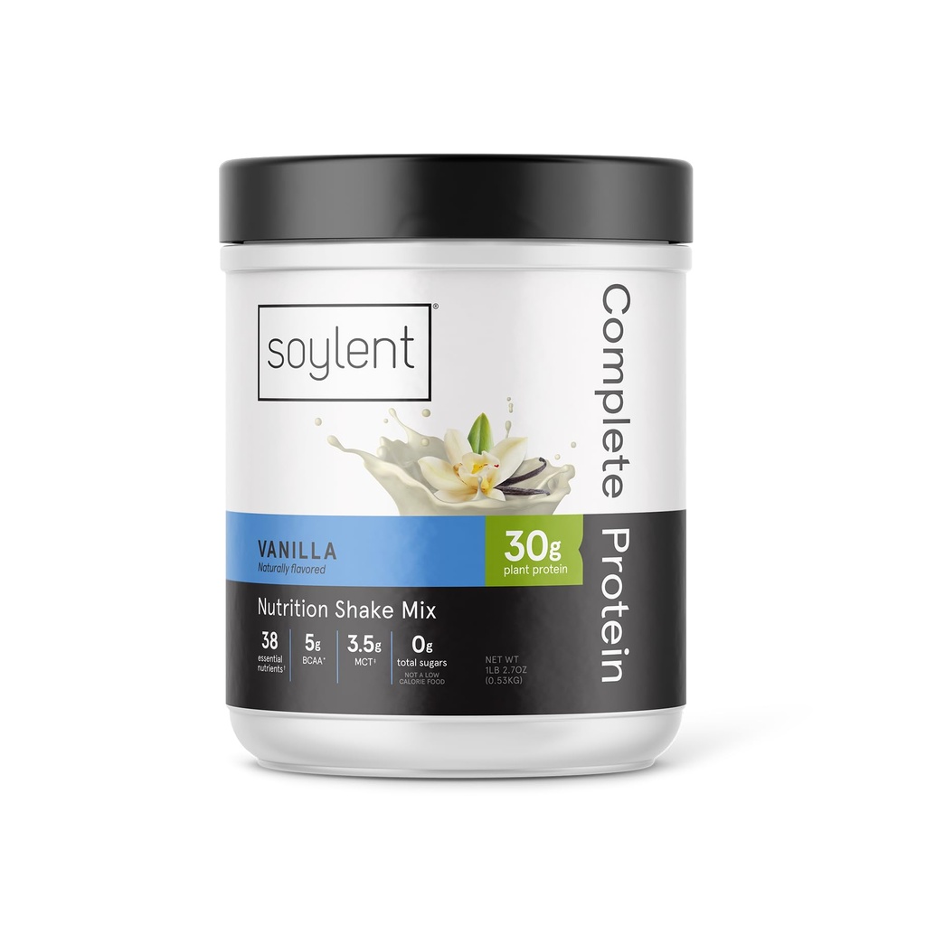 Solent Complete Protein Powder, Vanilla, 30g Protein Shake for Muscle Growth and Recovery, BCAAs, DHA, MCT, 28 Βιταμίνες & Ορυκτά, Zero Sugar, Gluten Free, Vegan - 1,25lb