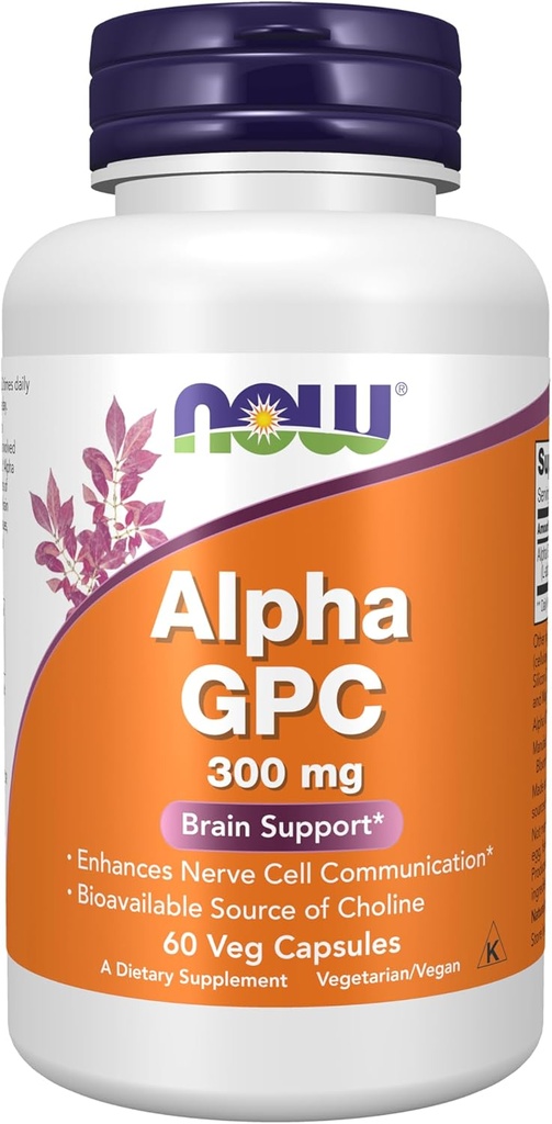 NOW Συμπληρώματα, Alpha GPC 300 mg με Bioδιαθέσιμη πηγή χολίνης, 60 κάψουλες Veg