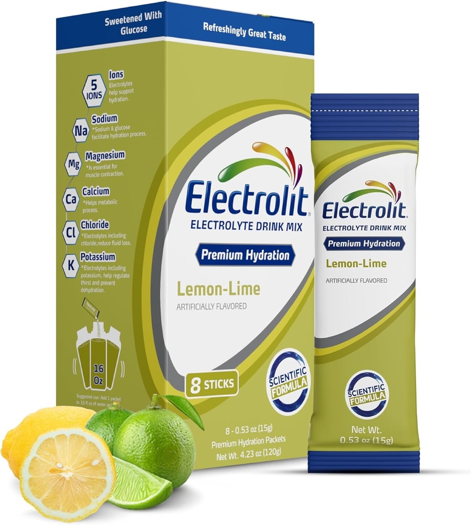 Elektrolit Elektrolytes Toz Paketleri, Limon Lime 8 Pack, Tozlu Hydration Packets for Dehidr & Rehidrasyon, Post Workout Flavored Hydrating Drink Mix, Gluten Free Daily Water Advancedr Sticks