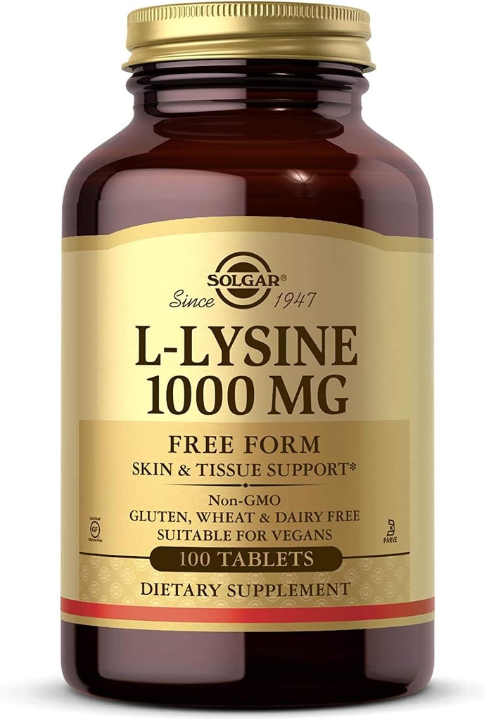 Solgar L- Lysine 1000 mg, 100 δισκία - Ενισχυμένη απορρόφηση και αφομοίωση - Προάγει την ακεραιότητα του δέρματος και των χειλιών - Υποστήριξη κολλαγόνου - Αμινοξέα - Μη ΓΤΟ, Vegan, Χωρίς γλουτένη - 100 Σερβιέτες