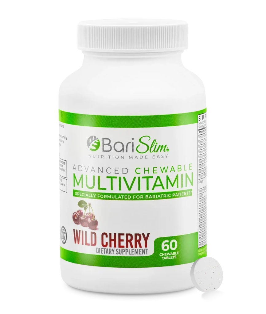 BariSlim Advanced Chewable Bariatric Multivitamin Tabletleri - Bariatrik Vitamin ve Supplement for Post Bariatrik Cerrahisi Gastrik Bypass ve Gastrik Kol | Wild Cherry (60 Kont)