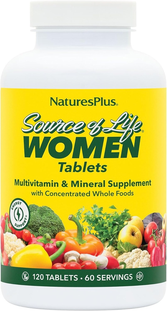 NaturesPlus Life Women Multivitamin Kaynağı - 120 Vejetaryen Tabletler - Tüm Gıdalar, Enzymes & Mineraller - Genel Sağlık, Enerji - Gluten-Free - 60 Hizmet