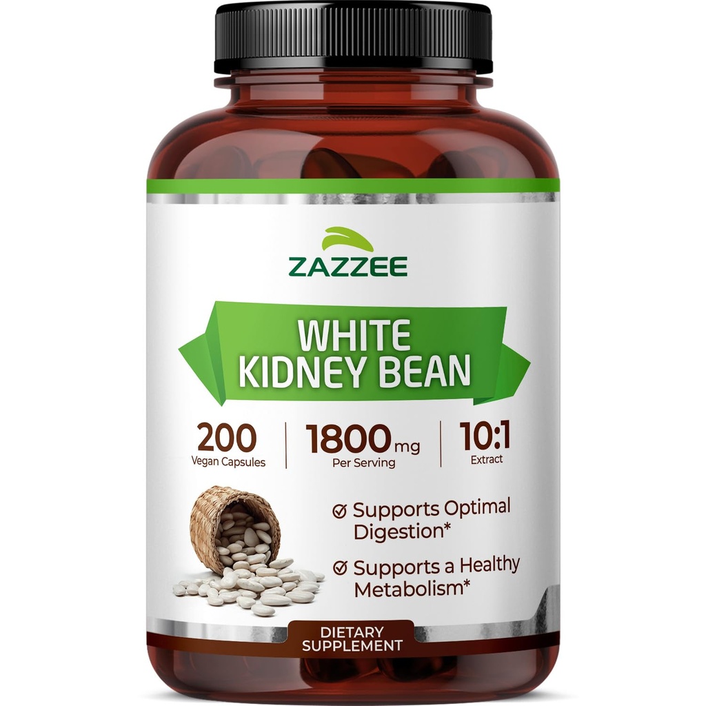 Zazzee White Kidney Bean 10:1 Yazdır, hizmet başına 1800 mg, 200 Vegan Capsules, Over 2 Moon Supply, Standardized, Interd 10X Extract, 100% Vegetarian, All- Natural and Non-GMO, Made in the USA