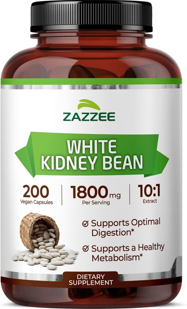 Zazzee White Kidney Bean 10:1 Yazdır, hizmet başına 1800 mg, 200 Vegan Capsules, Over 2 Moon Supply, Standardized, Interd 10X Extract, 100% Vegetarian, All- Natural and Non-GMO, Made in the USA