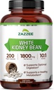 Zazzee White Kidney Bean 10:1 Yazdır, hizmet başına 1800 mg, 200 Vegan Capsules, Over 2 Moon Supply, Standardized, Interd 10X Extract, 100% Vegetarian, All- Natural and Non-GMO, Made in the USA