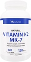 ML Naturals Natural Vitamin K2 MK-7 120 mcg 120 Sebze Capsules. Natural MK-7/99% All-Trans MK-7. Supports Bone & Heart Health, NSF-Cerized & cGMP-Compliant.