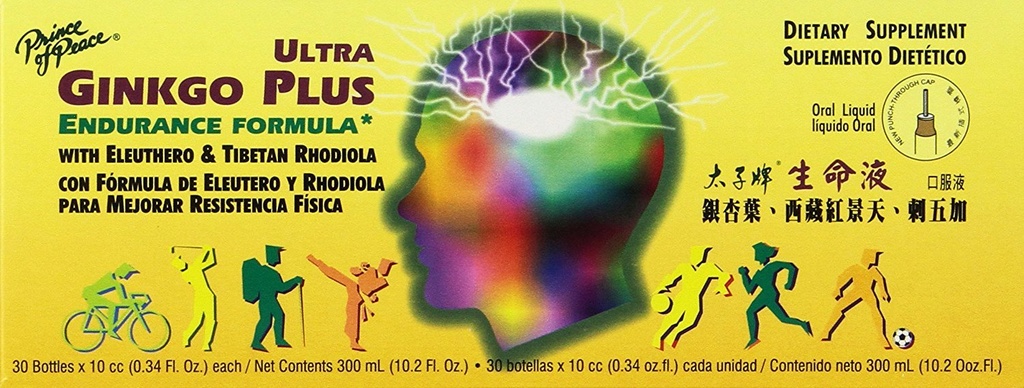 Prince of Peace Ultra Ginkgo Plus, 30 μπουκάλια, 0.34 fl. oz. Κάθε – Brain Boost συμπλήρωμα – Υποστήριξη για ενεργούς τρόπους ζωής – Ginkgo Biloba για την αντοχή