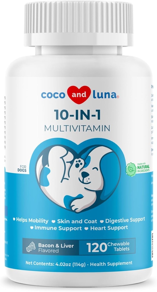 Köpekler için 1 Multivitamin - Glucosamine ve Chondroitin ile 120 Chewable Tablet - Skin & Heart Health için Coq10 ile Balık Yağı ve Vitaminler, Gut & Immune Support