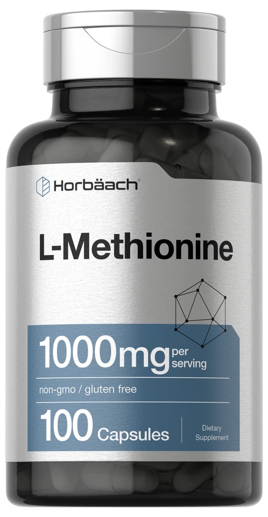 Horbäach L-Methionine 1000 mg | 100 Capsules | Non-GMO, Gluten Free | Free Form Supplement