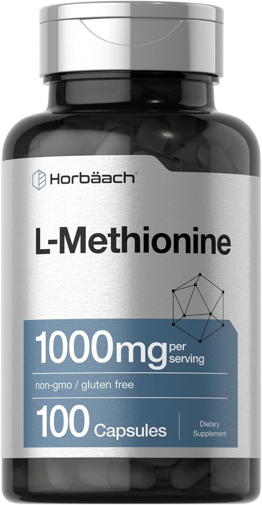 Horbäach L-Methionine 1000 mg | 100 Capsules | Non-GMO, Gluten Free | Free Form Supplement