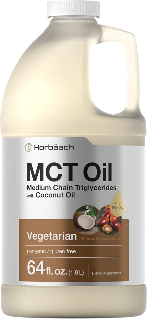 Horbäach MCT Oil 64 oz |% 100 Pure | Kahve, Çay, Su ve Sıvılar | Değer Boyut Unflavored Formula | Hua, Vegetarian, Non-GMO ve Gluten Free Free