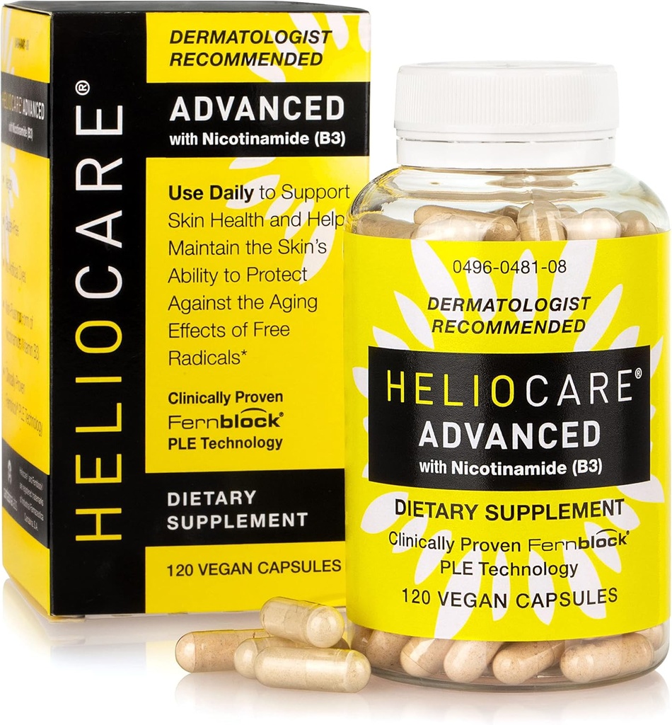 Heliocare Advanced Niacin B3 Συμπληρωματικό: Fernblock Please Extract 240mg ανά υπηρεσία - Υποστηρίζει την υγεία των κυττάρων του δέρματος W/αντιοξειδωτική πλούσια βιταμίνη Β3 Niacin 500 mg - 120 κάψουλες Vegan