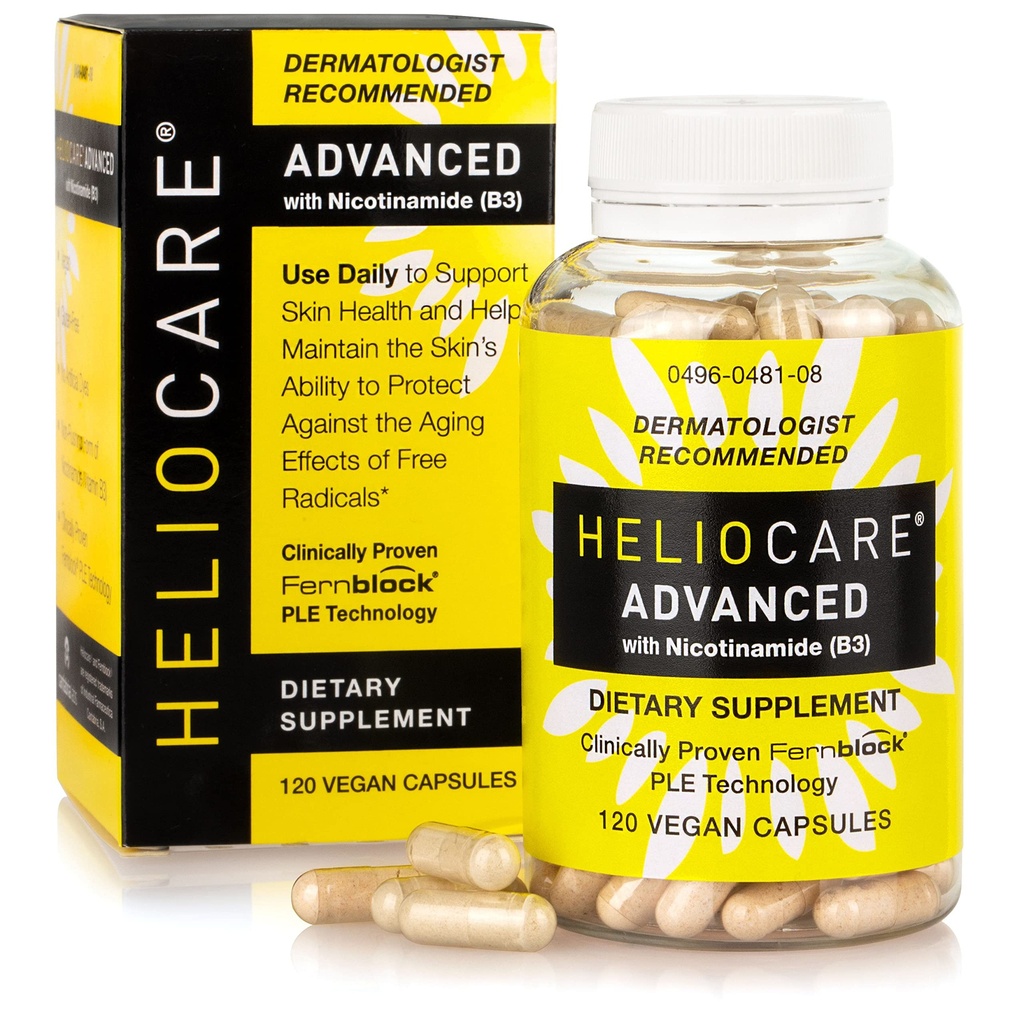 Heliocare Advanced Niacin B3 Supplement: Fernblock PLE Extract 240mg Per Servis - Cilt Hücre Sağlık W / Antioksi Zengin Vitamin B3 Niacin 500 mg - 120 Vegan Capsules