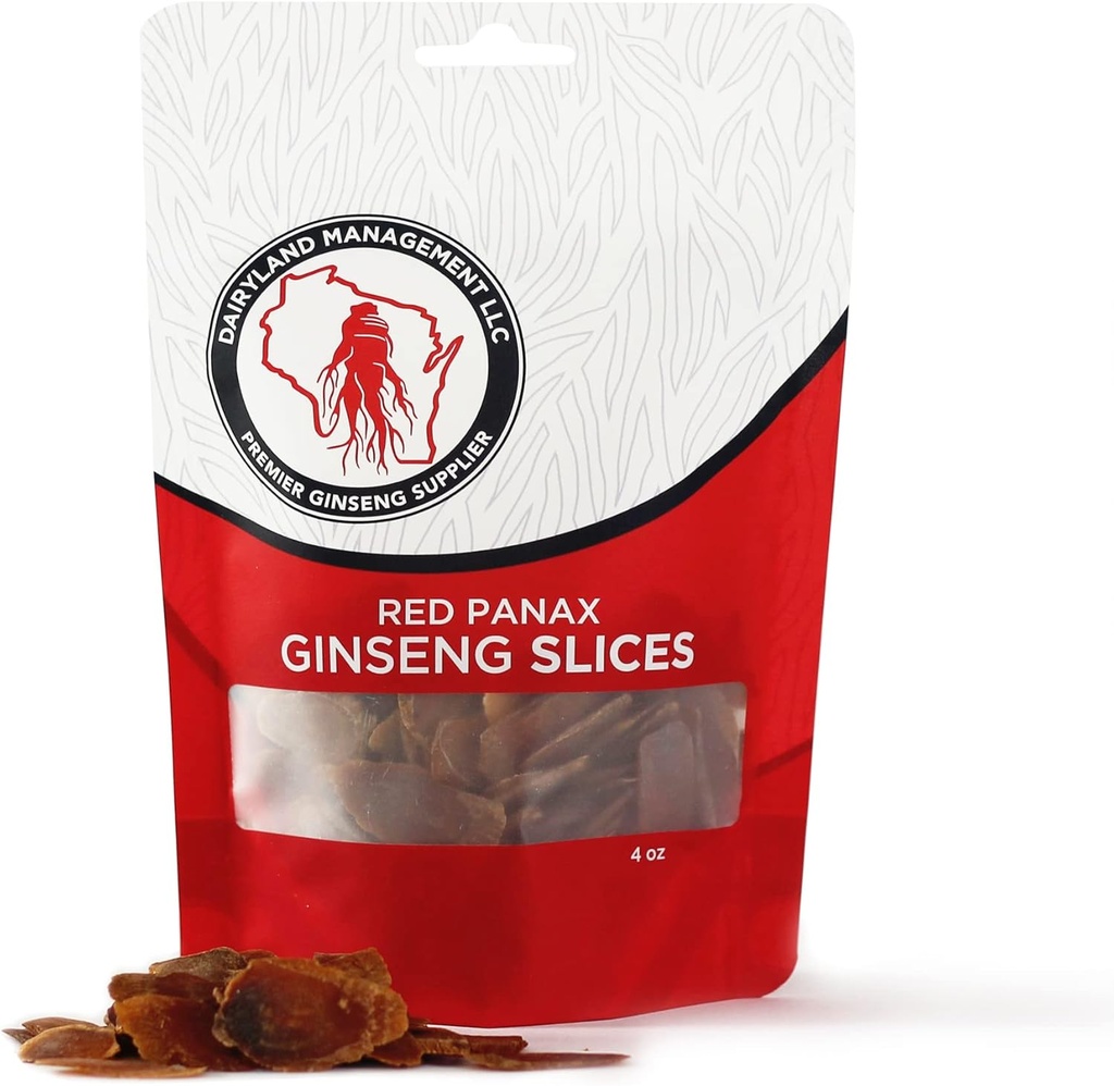 Dairyland Management LLC Red Panax Ginseng Slices - 4 oz Pack Κορεάτικα Panax Ginseng Slices - Μη-GMO, Χωρίς γλουτένη Red Ginseng Root Slices - Χρησιμοποιήστε αυτό το συμπλήρωμα βοτάνων σε Σούπα, Τσάι, Congee