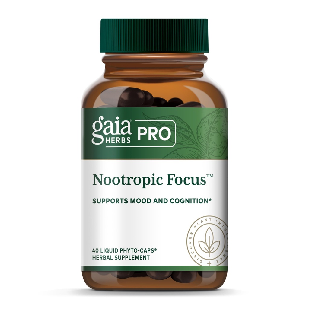 GAIA HERBS PRO Nootropic Focus - Συμπλήρωμα υποστήριξης για την υγεία του εγκεφάλου* - Nootropic συμπλήρωμα με Saffron, Ginkgo Leaf Extract & Lemon Balm - Vegan, χωρίς γλουτένη - 40 υγρά Phyto-Caps (20 υπηρεσίες)