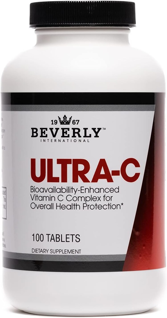 Beverly International Ultra-C, 100 Ταμπλέτες Βιταμίνης C Παρατεταμένης Χρήσης. Ιδανικό για γενική ευεξία και ανάκτηση. Φαρμακευτικός Βαθμός, Ενίσχυση Γ σας