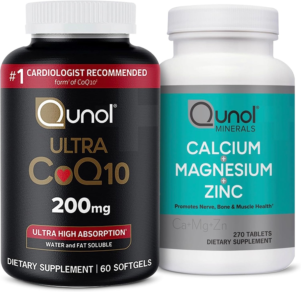 Qunol CoQ10 200 mg Softgels, Ultra High Abxia Coenzyme Q10 Supplements - 2 Ay Supply - 60 Magnezyum Kont 3 in 1 Tablets withuba, Magnezyum & çinko, 270 Count
