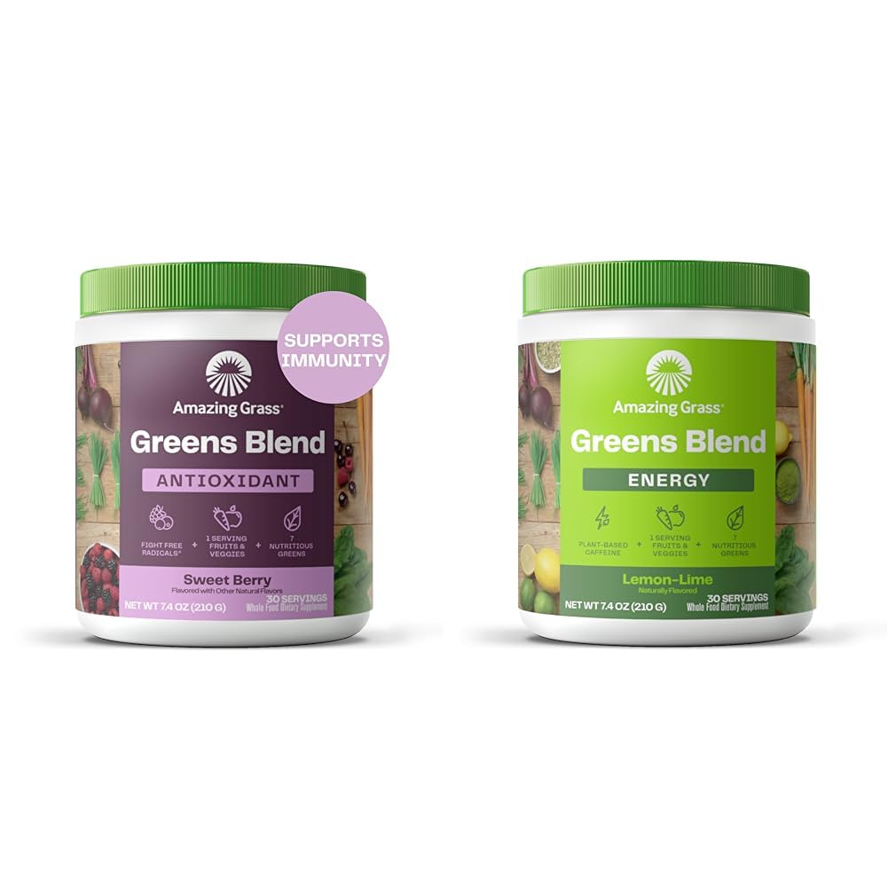 Amazing Grass Greens Blend Antioxidant: Super Greens Powder Smoothie Mix with Organic & Green Superfood Energy: Smoothie Mix, Super Greens Powder & Plant Based Caffeine
