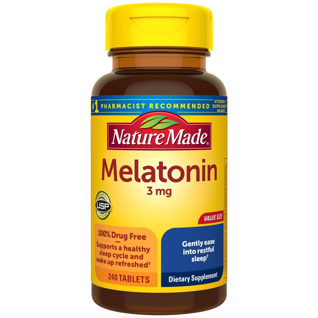 Nature Made Melatonin 3 mg Sleep Aids for Yetişkinler, 100% Drug Free Sleep Aid, Sleep Supplements, 240 Tablet, 240 Day Supply