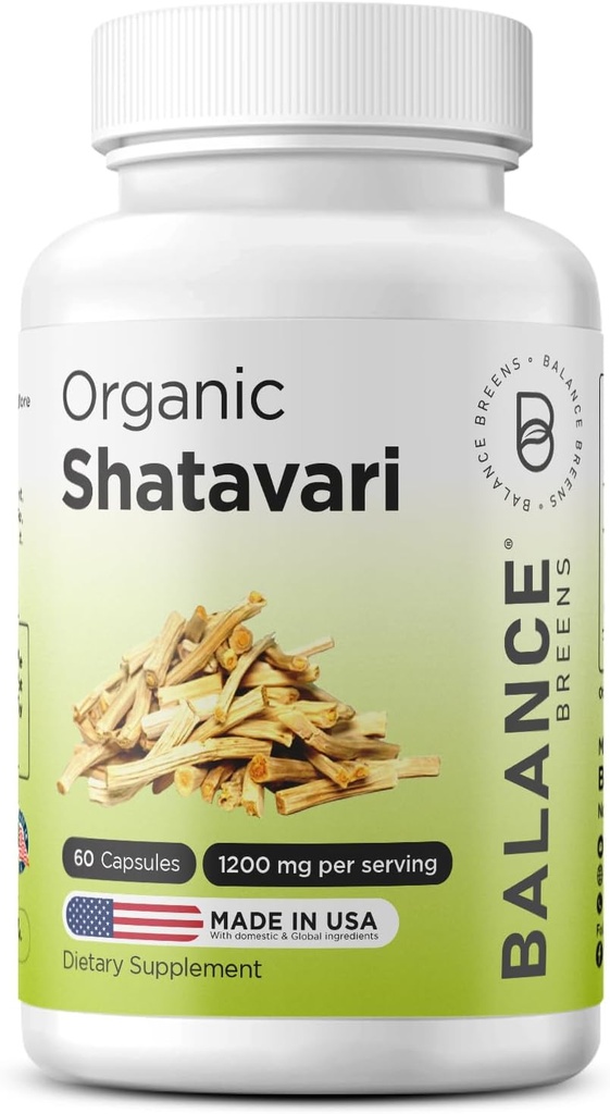 Organik Shatavari 1200 mg, 60 Capsules - Lactation Support Vitamins, Kadınlar için Hormonal Denge, Asparagus Racemosus Root