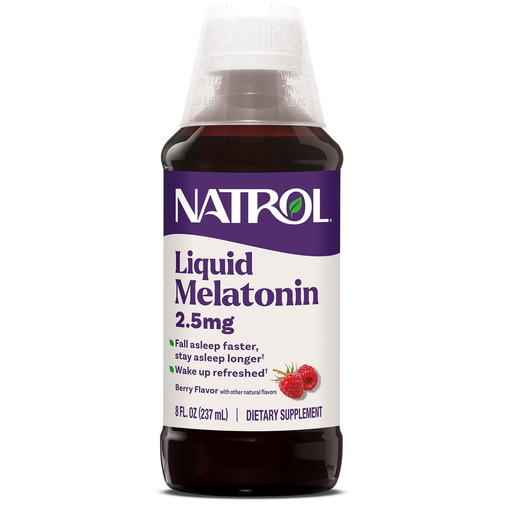 Natrol Sıvı Melatonin 2.5 mg, Yetişkin Melatonin Supplement to Fall Asleep Faster and Stay Asleep Longer, Wake Up Reneed, 8 FL OZ Berry-Flavored Liquid, Up to A 23 Day Supply