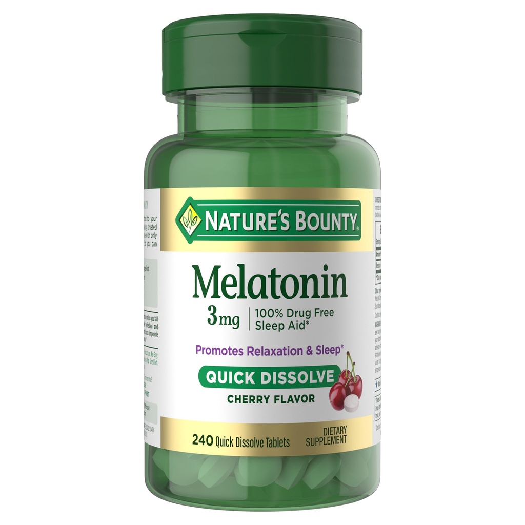 Nature's Bounty Melatonin 3 mg Quick Dissolve, Sleep Aid Supplement, Sleep Aids for Yetişkinler, Cherry Flavor, 240 Kont (kahkadar)