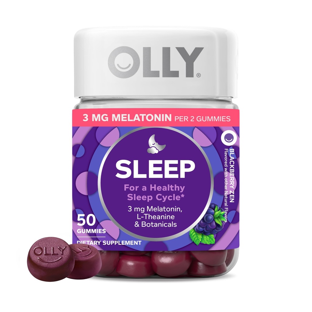 OLLY Restful Sleep Gummy Supplement with Melatonin & L-Theanine Chamomile, Blackberry Zen, 50 Gummies (25 Day Supply) Supports a Healthy Sleep Cycle* (Packaging May Vary)