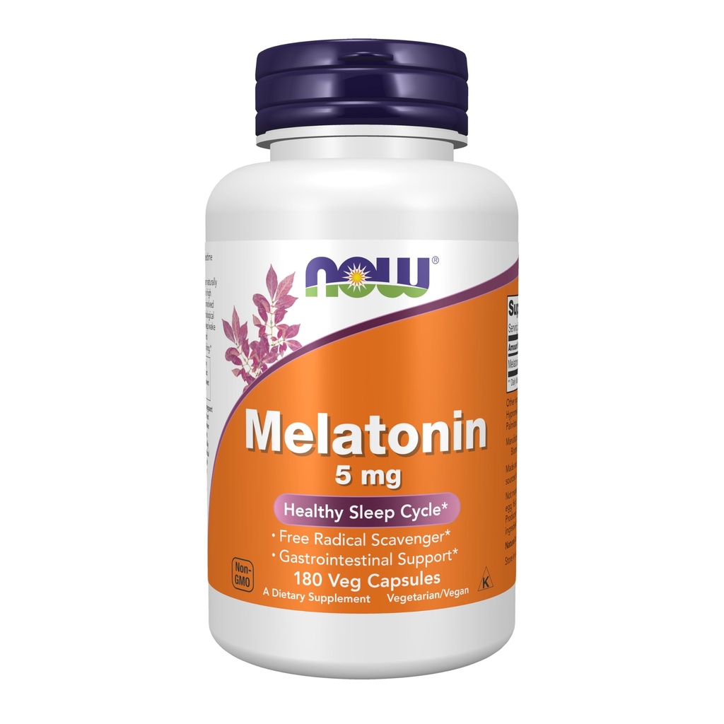 NOW Συμπληρώματα Τροφίμων, Μελατονίνη 5 mg, Free Radical Scavenger*, Healthy Sleep Cycle*, 180 Count (Pack of 1)
