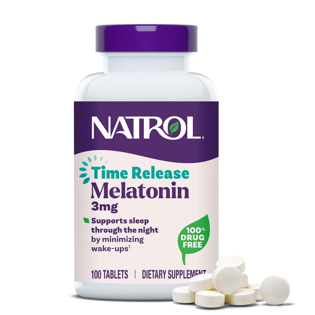 Natrol Melatonin 3 Mg Time Release, Dietary Supplement to Minimize Wake Ups, Nighttime Sleep Aid, 100 Tablets, Up to a 100-Day Supply