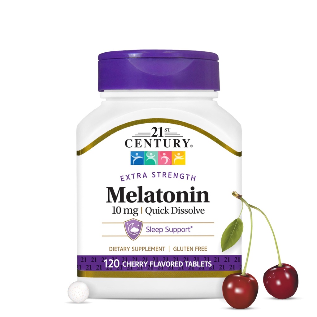 21. Yüzyıl, Melatonin Quick Dissolve Tabletleri 10 mg, White, Cherry, 120 Kont