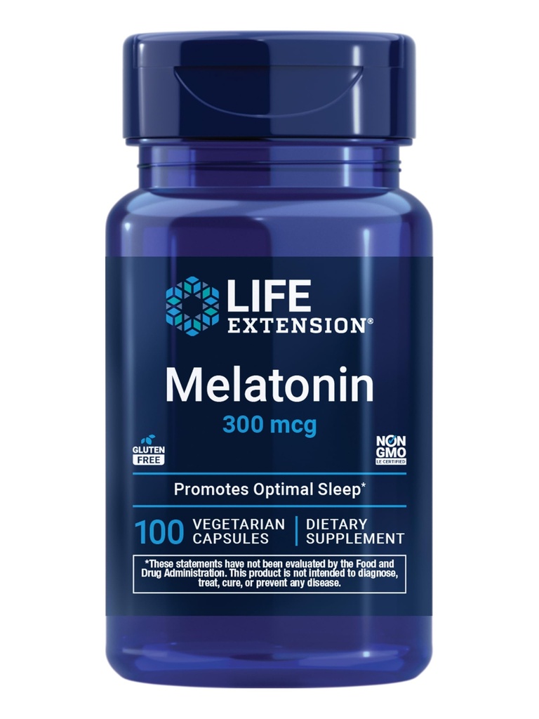 Επέκταση ζωής Μελατονίνη, 300 mcg, Απαλή Υποστήριξη Ύπνου, Υγιείς κιρκάδιους Ρυθμούς, Κυτταρική Άμυνα, Χωρίς Γλουτένη, Μη ΓΤΟ, Χορτοφαγική, 100 Κάψουλες