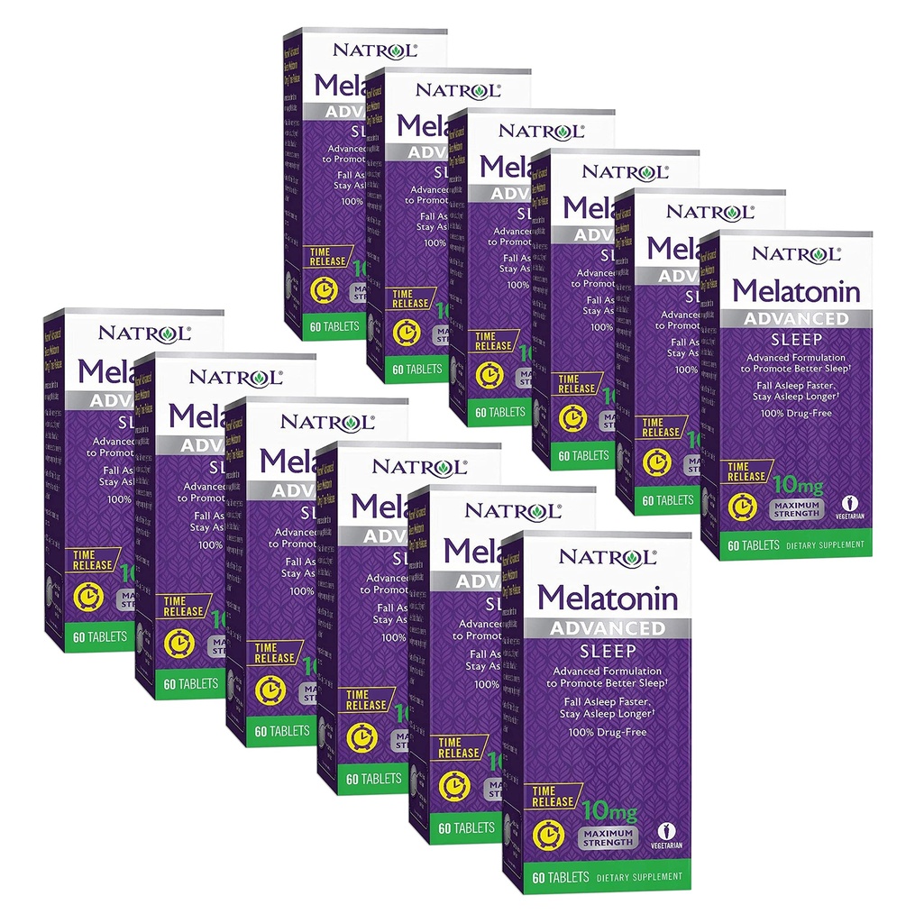 Natrol Advanced Sleep Melatonin Tablets, Maximum Strength 10 mg 60 ea ( Pack of 12)