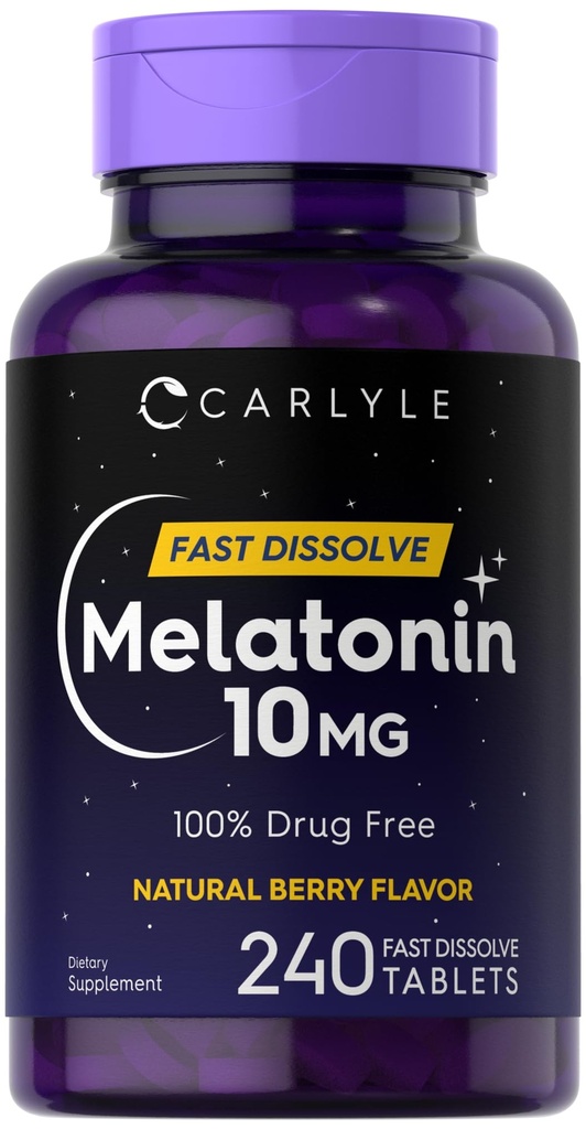 Carlyle Melatonin 10 mg Hızlı Dissolve Tabletler | 240 Kont | Berry Flavor | 100% Uyuşturucu Ücretsiz | Vejetary, Non-GMO, Gluten Free Supplement