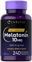 Carlyle Melatonin 10 mg Hızlı Dissolve Tabletler | 240 Kont | Berry Flavor | 100% Uyuşturucu Ücretsiz | Vejetary, Non-GMO, Gluten Free Supplement