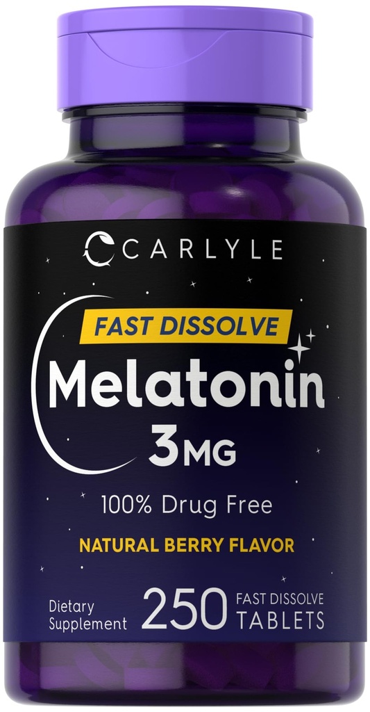Carlyle Melatonin 3 mg Hızlı Dissolve Tabletler | 250 Kont | Low Dose and Drug Free | Vegan, Non-GMO, Gluten Free
