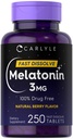 Carlyle Melatonin 3 mg Hızlı Dissolve Tabletler | 250 Kont | Low Dose and Drug Free | Vegan, Non-GMO, Gluten Free
