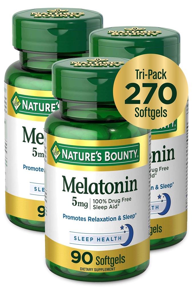 Nature's Bounty Melatonin% 100 İlaç Ücretsiz Uyku Yardımı, Diyetsel Tamam, Rahatlama ve Uyku Sağlığı, 5 mg, 90 Kont, 3 Paket