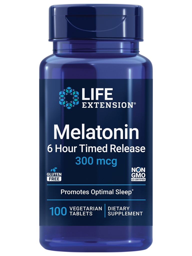 Life Extension Melatonin 6 Saat Zamanlı Yayın, 300 mcg, Extended-Release for Gentle Sleep Support, sağlıklı sirdian Rhythms, Cellular Defense, Gluten-Free, Non-GMO, Vegetarian, 100 Tablet