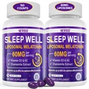 Melatonin 60 mg for Yetişkinler High Dose, Supports Deep Rest & Brain Cognition, Extra Strength Liposomal Melatonin with Vitamin D3 K2, Chamomile, for Sound Zzz Cycle, Immune & Antioksi, 150 Softgels