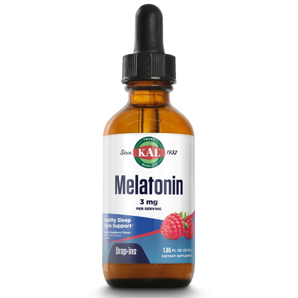 KAL Melatonin DropIns 3 mg, Sağlıklı Uyku Yardım Desteği, Sıvı Melatonin Drops for Optimal Metabolizma & Calming Relaxation Support, Fast Acting, Natural Raspberry Flavor, Approx. 55 Hizmet, 1.85oz