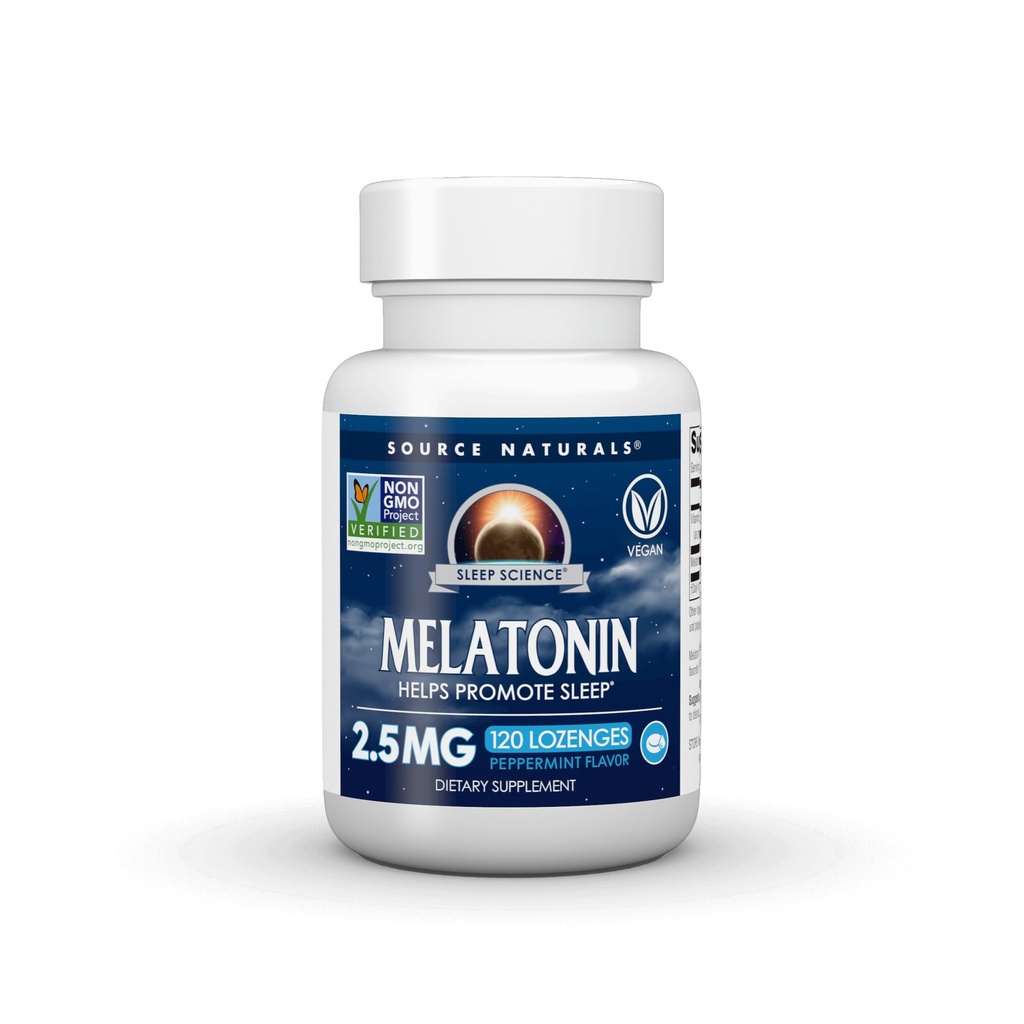 Source Naturals Sleep Science Melatonin, Sleep'ı teşvik etmeye yardımcı olur* - NONGMO Validated - 2.5 mg - 120 Peppermint Lozenges