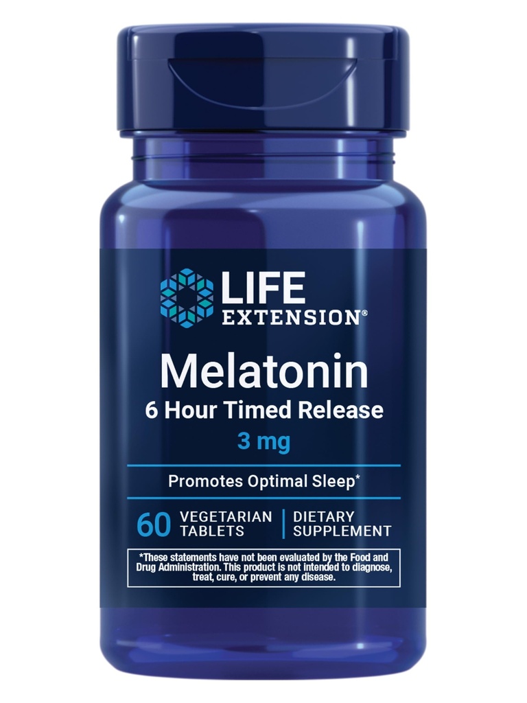 Life Extension Melatonin 6 Saat Zamanlı Yayın, 3 mg, Genişletilmiş Uyku Desteği için Genişletilmiş Formula, Sağlıklı sirt Rhythms, Hücre Savunması, Gluten-Free, Non-GMO, Vegetarian, 60 Tabletler