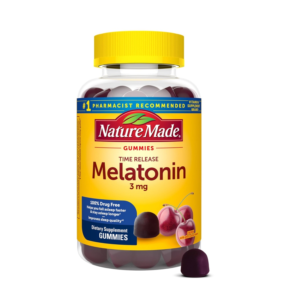Nature Made Time Release Μελατονίνη 3mg Gummies, 100% Drug Free Sleep Aid for Adults, 60 Melatonin Gummies, 60 Day Supply