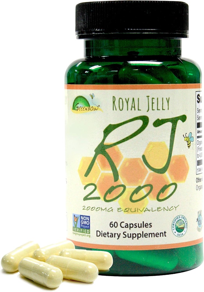 Greenbow Royal Jelly 2000 mg Equivalency – Non GMO Organik Kraliyet Jelly ile Yapıldı - En Beslenme Paketinden Biri - (60 Vegan Capsules)