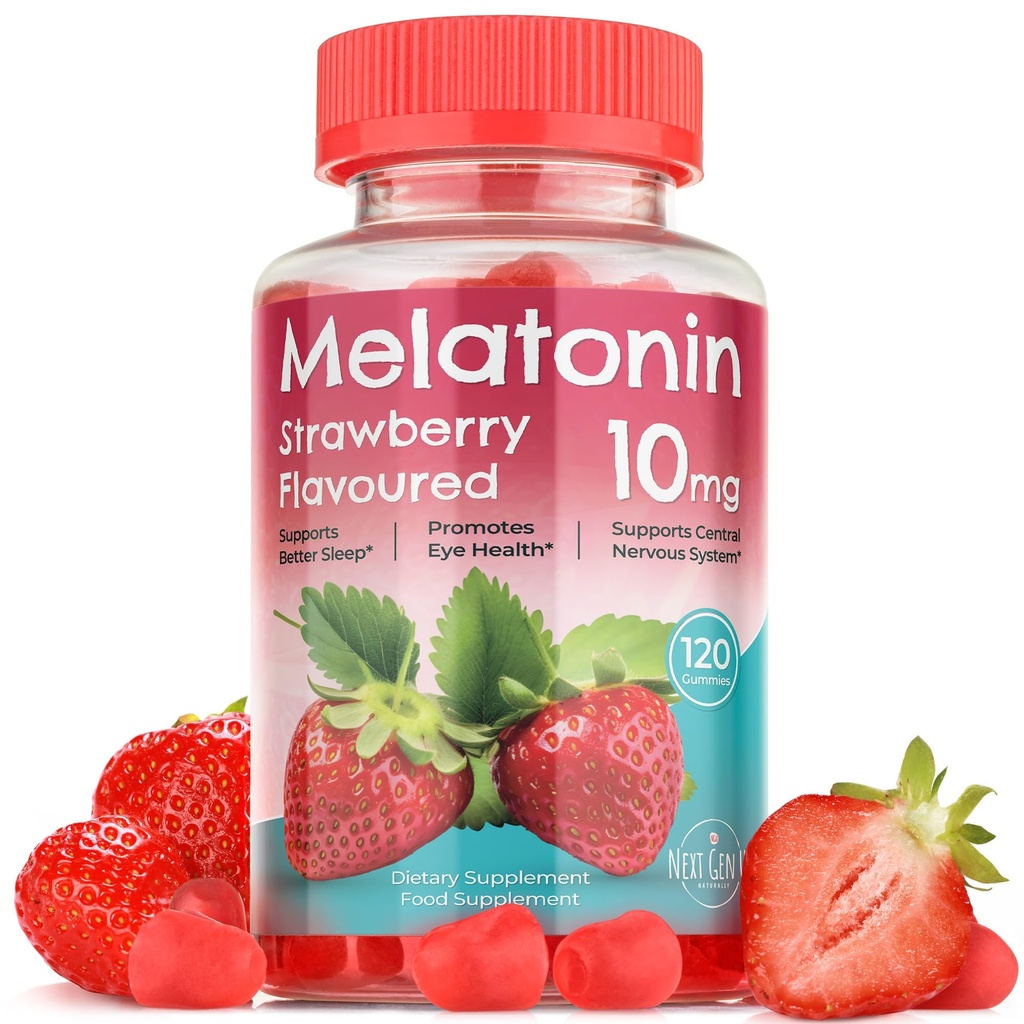 Melatonin Gummies - 10 mg Dietary Supplement - Strawberry Flavored - 120 Vegan Gummies - by NextGenU