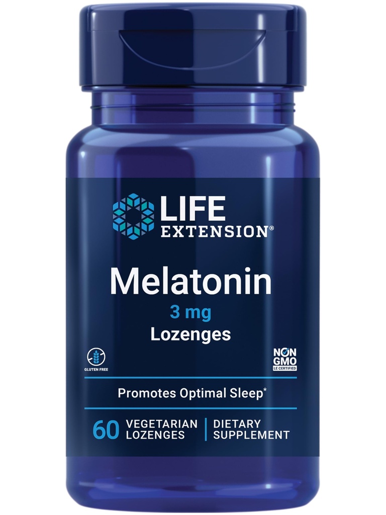 Life Extension Melatonin, 3 mg, Optimal Uyku Desteği, Sağlıklı sirdian Rhythms, Hücre Savunması, Gluten-Free, Non-GMO, Vegetarian, 60 endable lozenges