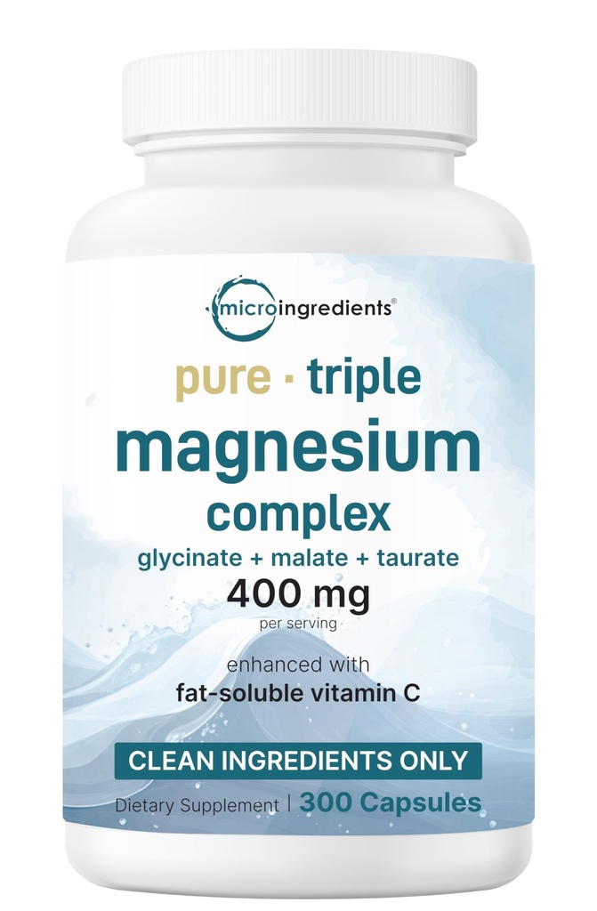 Mikro Malzemeler Saf Magnezyum Kompleksi, 300 Capsules | Triple Magnezyum Glycinate, Malate, Taurate with Vitamin C | 100% Chelated | Supports Muscles, Nerves, & Energy | Only Active Materialss